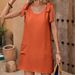 Women's crew neck casual wear sleeveless tank dress embellished buckle sleeveless dress short ladies_mkmklike.com