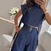 Women's solid color flying sleeves and ribbon short tops slim belt straight pants suit_mkmklike.com