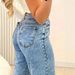 Women's High Waist Straight Leg Jeans - Classic Blue Denim With Pearl Button Details, Comfortable Cotton Blend, Loose Fit For Casual Style_mkmklike.com