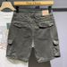 Men's Korean Style Multi Pocket Cargo Denim Shorts Straight Leg Summer Five Point Loose Fit Trendy mid Length Pants for Teenagers_mkmklike.com