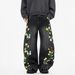 BSJ Trendy Spring Retro Floral Embroidered Curved Jeans For Men And Women, Loose Fit And Wide Leg Design._mkmklike.com