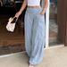 Light Blue Washed Wide Leg Jeans for Women Elastic Waist Vertical Stripe Design Loose Fit Versatile YT02_mkmklike.com