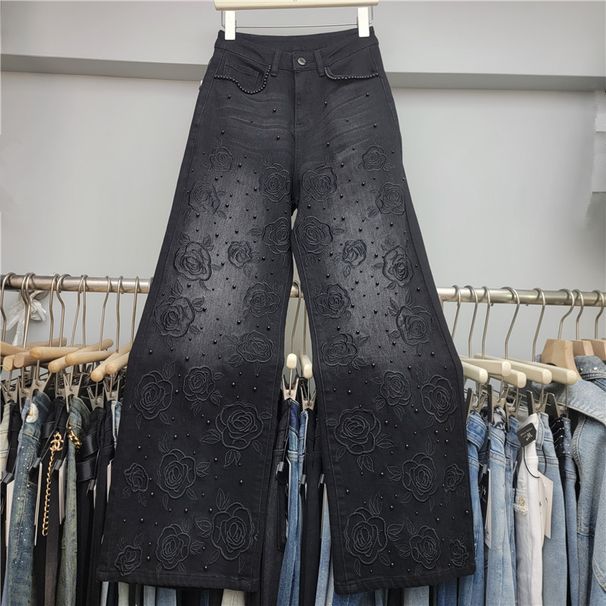 Heavy Embellished Rhinestone Denim Pants | High-Waisted Wide-Leg Palazzo Jeans | Boho Chic Embroidery (S-XL)_mkmklike.com