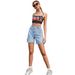 Women’s Clothing INS Spring And Summer Fashion High Waist Loose Slim Raw Edge Denim Shorts_mkmklike.com