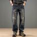 Men's Vintage Blue Straight Leg Jeans - Comfortable Relaxed Fit, Classic Denim Pants For Casual Wear_mkmklike.com
