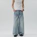Men's Washed Light Blue Jeans Loose Fit Straight Leg Clean Cut Versatile Pants With Lightning Floral Pattern_mkmklike.com