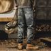 Men's American Heavyweight Retro Jeans Loose Straight Leg Harley Motorcycle Work Casual Trousers for Spring And Autumn_mkmklike.com