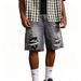 Men's Distressed Denim Shorts, Vintage Washed Blue High-Street 5-Inch Casual Cargo Shorts With Ripped Details, Relaxed Fit Summer Shorts_mkmklike.com