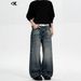 Men's Clothing Vintage American Washed Denim Jeans - Relaxed Straight Leg With Cat Whiskers & Distressed Details For Men & Women (Dark Blue)_mkmklike.com