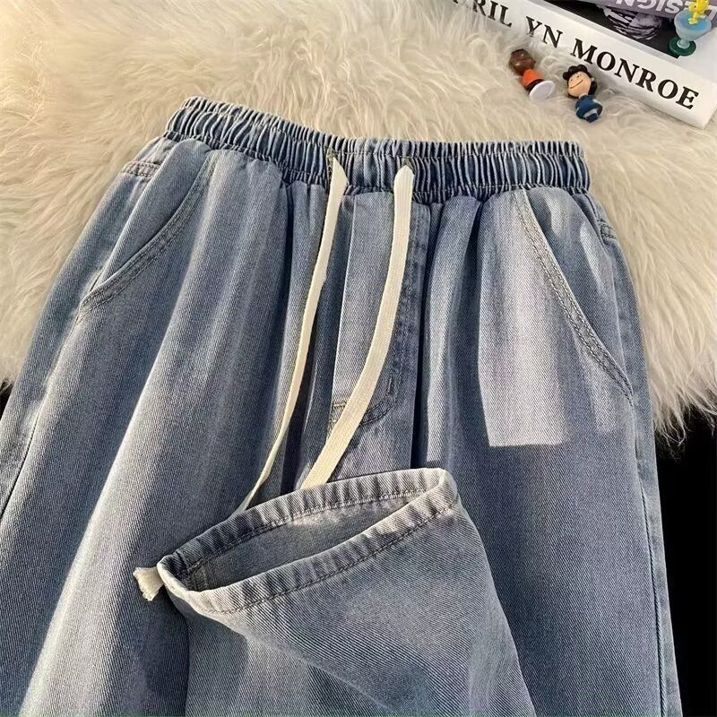 Men's Clothing Retro Style Loose Straight Leg Jeans Thin Summer Trendy Casual Pants With Elastic Waistband New_mkmklike.com