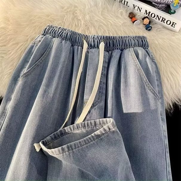 Men's Clothing Retro Style Loose Straight Leg Jeans Thin Summer Trendy Casual Pants With Elastic Waistband New_mkmklike.com