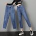 High-waisted Elastic Waist Jeans For Women, Loose Fit, Plus-size, Versatile, Slim-fit Straight Pants, Korean-style_mkmklike.com