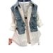 Fashionable Denim Shirt For Women - Casual Two-Tone Stripe Design With Polo Collar, Long Sleeve & Versatile Styling_mkmklike.com