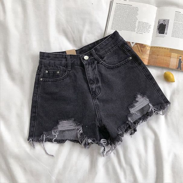 Women's Clothing Ripped Denim Shorts Summer New High Waist Loose Slim Wide Leg Versatile Raw Edge Hot Pants_mkmklike.com