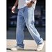Men's Clothing Men's Retro Heavyweight Straight Leg Jeans Plus Size Loose Fitting Casual Wide Leg Pants Simple Style_mkmklike.com