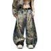 Large Size American Street Heavy Industry Random Needle Embroidery Stained Jeans Men And Women Wasteland Wind Loose Wide Leg Scimitar Pants Tide_mkmklike.com