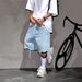 Men's Distressed Denim Shorts Casual Ripped Five-Pocket Cargo Relaxed Fit_mkmklike.com
