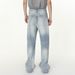 Men's Clothing Korean Vintage Washed Straight-Leg Jeans – Distressed Ombre Fade, Relaxed Fit, Mid-Rise, No-Stretch Cotton Blend (Classic Blue)_mkmklike.com