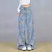 Women's American Retro Print Wide Leg Jeans Loose Fit Slimming Straight Leg Floor Length Pants 2026 New Style Niche Design_mkmklike.com