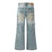 Wasteland Style Distressed Vintage Dirty Denim Flared Men's Trendy Patchwork Knife Cut Destroyed Washed Wide-Leg Long_mkmklike.com