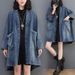 Chicco Real Shot In Stock Vintage V-neck Pocket Denim Jacket For Women Autumn New Loose Large Version Mid-length Trench Coat_mkmklike.com