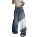 Women's Oversized Distressed Denim Jeans – High Waist, Wide Leg, Long Length, Washed Blue, Casual Comfort Fit For Everyday Wear_mkmklike.com