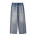 Men's Clothing 2025 Washed Blue And White Gradient Contrast Jeans Loose Casual Straight Floor Length Mid Waist Men's And Women's Trousers_mkmklike.com