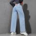 Women's High Waist Straight Leg Distressed Denim Jeans - Loose Fit Wide Leg Floor-Length Pants (Light Blue, Dark Blue, Black)_mkmklike.com