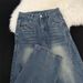 Men's Distressed Lightning Bolt Jeans – Deconstructed Blade-Cut Relaxed Fit Denim Pants With 3D Tailoring (M-3XL, Washed Blue)_mkmklike.com