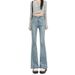 Women's High-Waisted Slim Fit Flared Jeans Petite Versatile Black Pants for Spring And Autumn_mkmklike.com