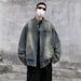 Retro Washed Vintage Denim Jacket, Loose Casual Zipper Jacket, Top_mkmklike.com