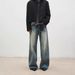 Men's Vintage Washed Clean Fit Wide-Leg Jeans – Retro Blue, Relaxed Straight With Subtle Flare, High-Quality Cotton Denim_mkmklike.com