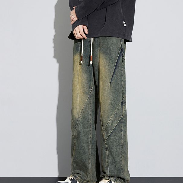 Men's Clothing Retro Distressed Jeans Men's Trendy High Street Autumn New Loose Straight Wide Leg Trousers_mkmklike.com