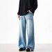 Men's Clothing Retro Washed Wide Leg Jeans Pleated Relaxed Fit Loose Drape Straight Leg Floor Length Trousers Men Women New Style_mkmklike.com