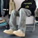 Men's Washed Deconstructed Jeans Trendy Retro Slim Fit Straight Leg Flared Pants Autumn Winter Style American Vibe Patchwork_mkmklike.com