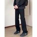 Pure Black Fleece-Lined Straight-Leg Slightly Flared Jeans Men Cleanfit American Street Stretch High Waist Slim Pants_mkmklike.com
