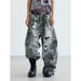 Spring And Autumn New Star Pattern Old Ripped Scimitar Pants Men And Women Retro Loose Casual Tooling Wide Leg Trousers Tide_mkmklike.com