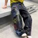 Men's Clothing Men's High End Straight Leg Jeans Loose Fit Fashionable Distressed Colorful Graffiti Wide Leg Dirty Pants For Spring Autumn_mkmklike.com