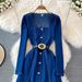 Women’s Clothing Square Neck Denim Dress Spring New Style Celebrity Temperament Goddess Style Waist Slimming Long Swing_mkmklike.com