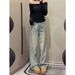 Distressed Light Blue Wide-Leg Jeans For Women – High-Waisted Flared Pants With Rhinestones, Fleece Lined, Winter Staple ( Single & Fleece Options)_mkmklike.com
