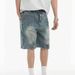 Unisex Retro Washed Denim Shorts Casual Loose Wide Leg Five Point Pants Reverse Design Street Style_mkmklike.com
