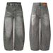 Vintage Washed Distressed High Waist Straight Leg Jeans For Women - Retro American Style Oversized Loose Fit Denim Pants With Two-Tone Design_mkmklike.com
