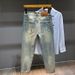 Men's Clothing Men's Slim Fit Stretch Washed Jeans - Vintage Yellow Straight Leg Ripped Denim Pants For Casual Wear Vintage Yellow Straight Leg_mkmklike.com