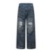 Post-apocalyptic Style Distressed Vintage Dirty Jeans Trendy Punk Beggar Washed Frayed Loose Straight Long Pants For Men_mkmklike.com