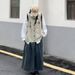 Chicco Chicco Japanese Style College Wind Simple Retro Loose Versatile Knitted Vest Shirt Denim Skirt Women's Outfit Set_mkmklike.com
