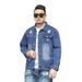 Trendy Brand Large-size Men's Clothing Spring And Autumn New Light Blue Washed Water Ripped Denim Jacket Loose And Fattened Men's Coat_mkmklike.com