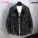 Men's Plus Size Denim Jacket For Autumn, Workwear Casual Coat With Turn-Down Collar, Loose Fit Fashion Outerwear For Big & Tall Gentlemen (5XL-11XL)_mkmklike.com