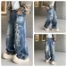 Men's Clothing Oversized Straight Leg Jeans – Streetwear Distressed Denim Pants With Hand-Painted Graffiti (S-3XL, Blue Wash, No Stretch)_mkmklike.com