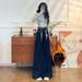 Women's Fleece-lined Flared Jeans 2025 New Model High-waisted Loose Elastic Wide-leg Denim Blue Straight Pants A8573_mkmklike.com