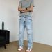 Men's Distressed Denim Jeans Classic Washed Straight Leg Vintage Blue Casual Streetwear Comfortable Straight Leg Fit_mkmklike.com